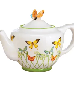 Colorful Butterfly Ceramic Teapot with Removable Lid - 11.750 x 10.000 x 8.000