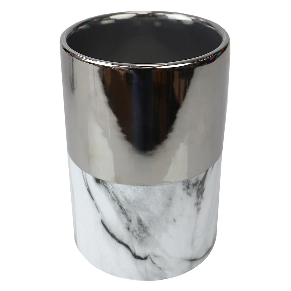 Home Basics Silver Athena Marble Utensil Crock - 7" x 5" x 5"