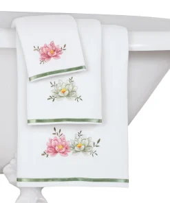 3-Piece Lotus Embroidered Bath Towel Set - 8.750 x 6.000 x 4.500