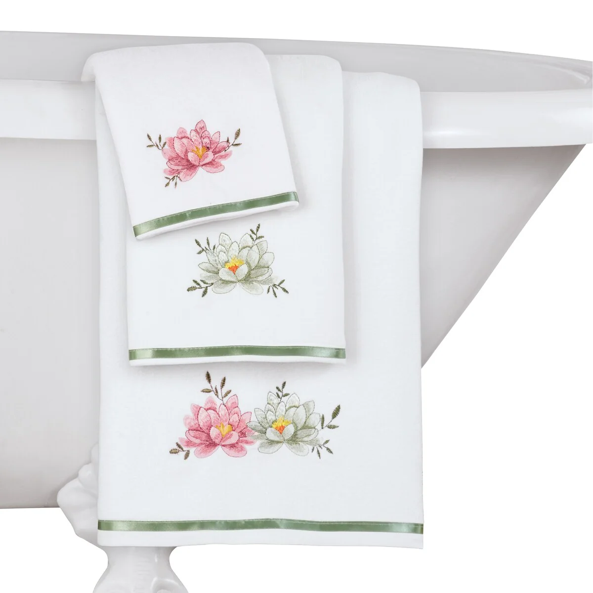 3-Piece Lotus Embroidered Bath Towel Set - 8.750 x 6.000 x 4.500