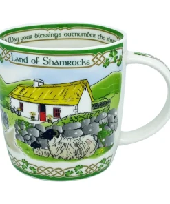 11oz Irish-Inspired Bone China Mug with Thatched Cottage and Shamrocks for Tea or Coffee Lovers