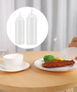 Kitchen PE Squeeze Bottles Vinegar Barbecue Condiment Dispenser 2pcs - White - 240ml/8oz+360ml/12oz