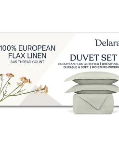 Delara 100% European Flax Linen Duvet Cover Set, Ultra Soft Smooth & Breathable
