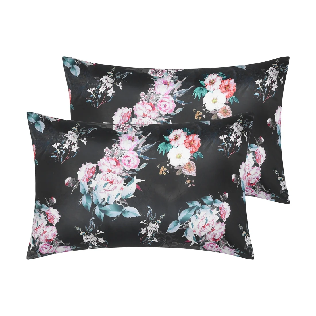 2 Pack Pillowcase, Soft Floral Pillow Cases with Envelope Closure - Black