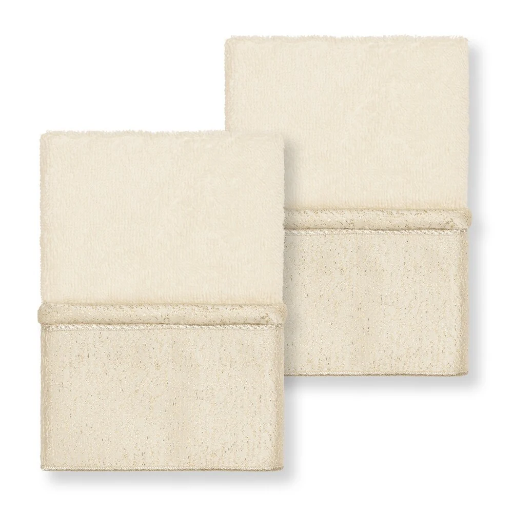 Authentic Hotel and Spa Turkish Cotton Della Jacquard Cream 2-piece Washcloth Set
