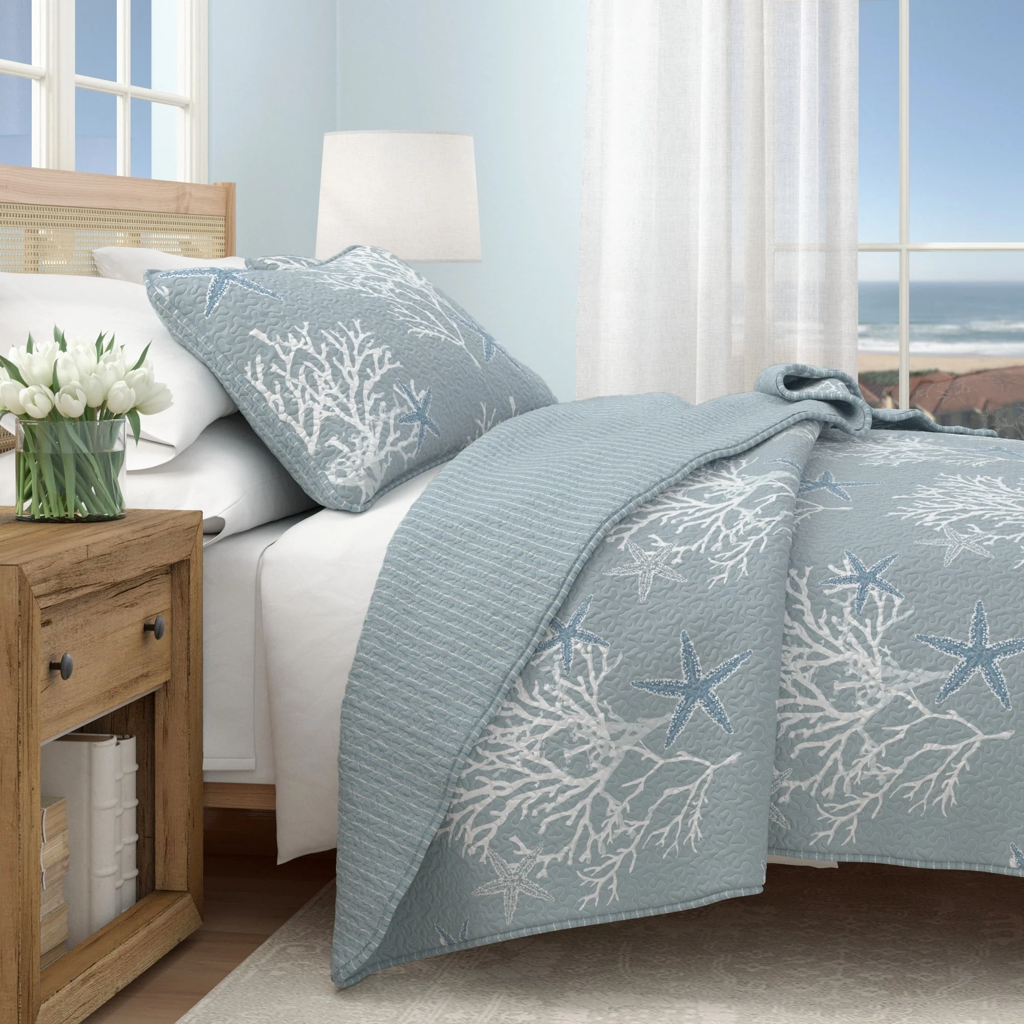 Linery & Co. Coastal Microfiber Quilt Set With Shams.