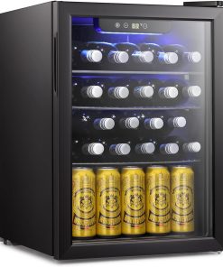 Antarctic Star 26 Bottle 130 Can Wine Cooler/Cabinet Beverage Refrigerator Mini Wine Cellar Beer Soda Clear Glass Door Bar Fridge Quiet Compressor Adjust Temp Freestanding Indoor Use 3.2cu.ft Black