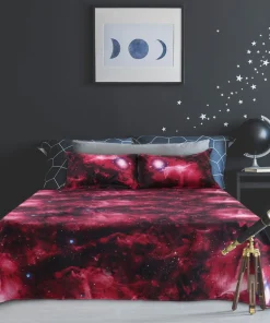 4Pcs Galaxy Sheet Set Bedding Set Soft Bed Sheets Red