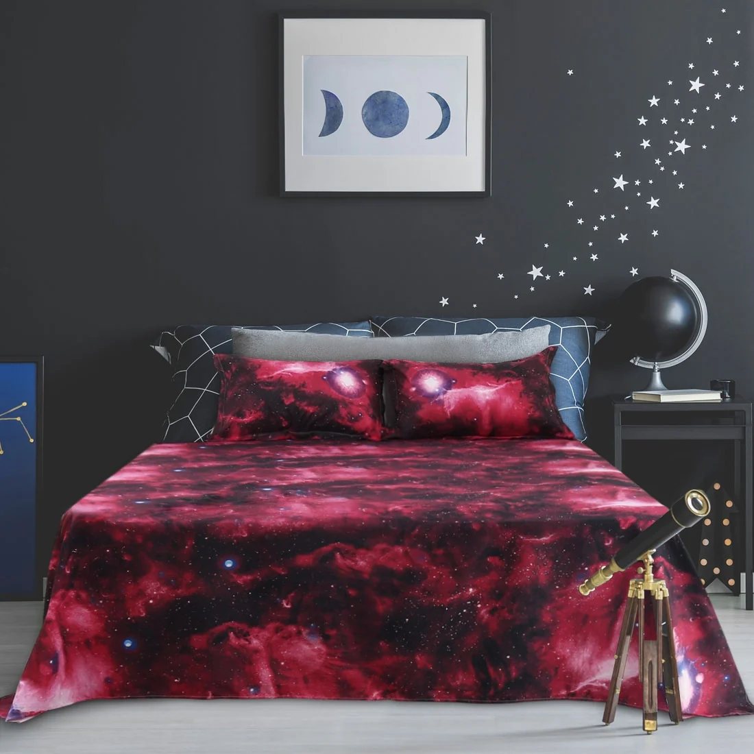 4Pcs Galaxy Sheet Set Bedding Set Soft Bed Sheets Red
