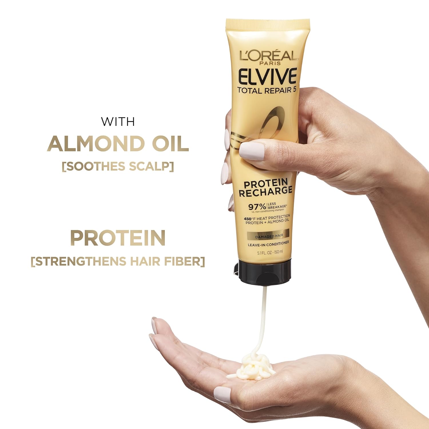 L'Oreal Paris Elvive Total Repair 5 Protein Recharge Leave In Conditioner Treatment and Heat Protectant, 5.1 Ounce
