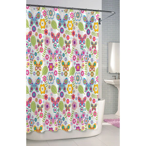Butterfly Printed Cotton Shower Curtain - 72 x 72