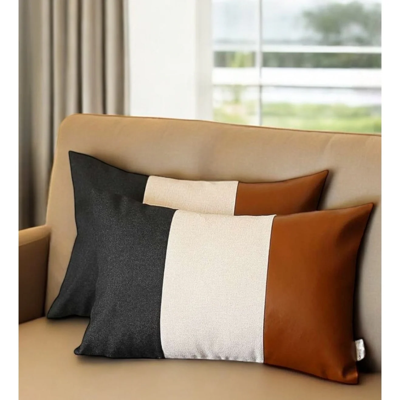 HomeRoots Set Of Two 20" X 12" Black Grey And Brown Polyester Geometric Zippered Pillow