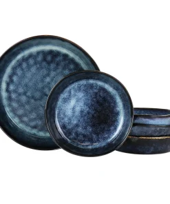 Elama Noemi 5 Piece Stoneware Pasta Bowl Set in Blue