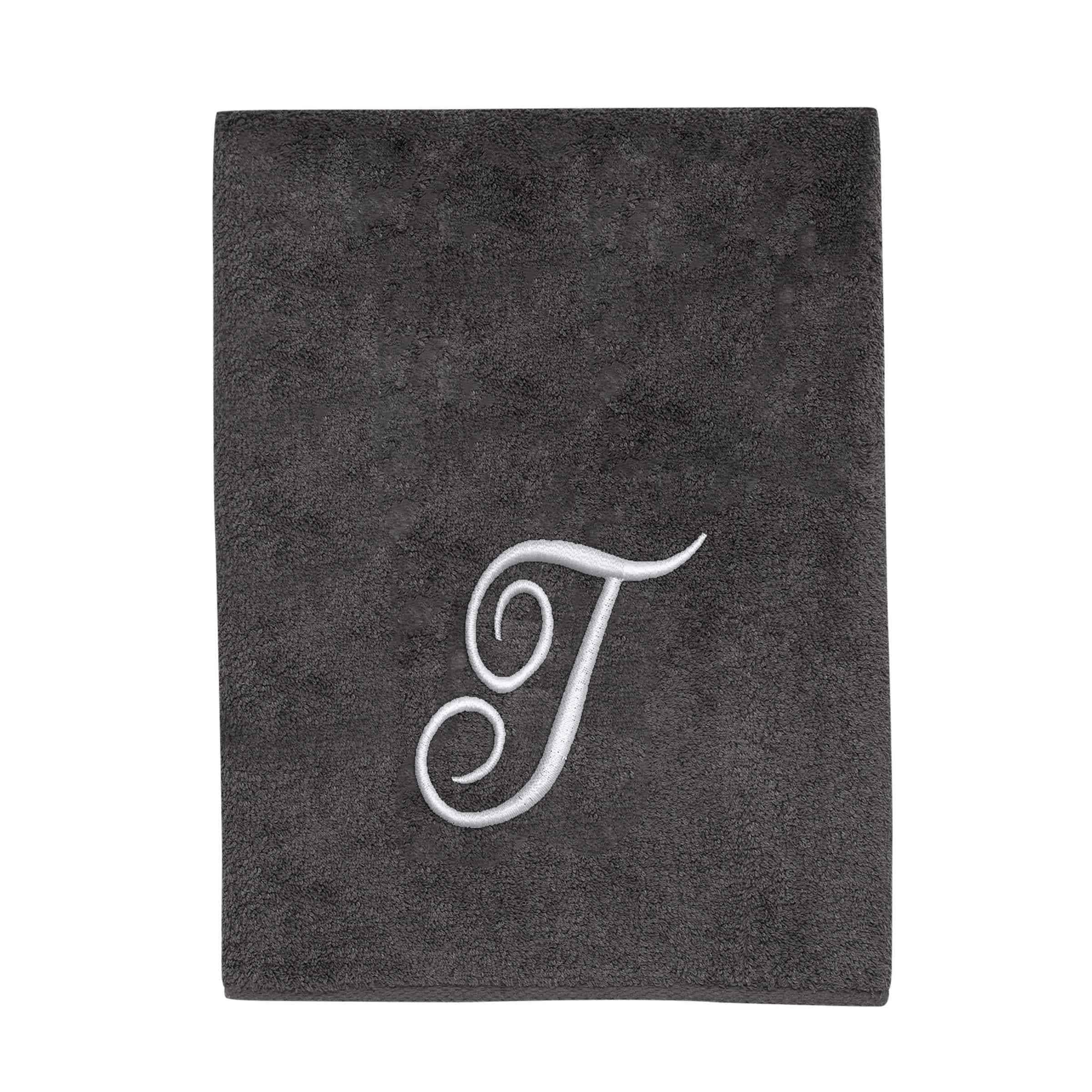 Avanti Linens Granite/Silver Script Monogram Bath Towel Letter T - Bath Towel