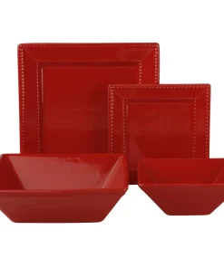 10 Strawberry Street Vivo Red Beaded Square 19-piece Dinner Set