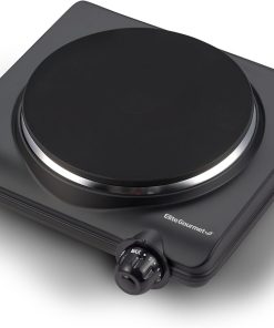 Elite Gourmet ESB-301BF Countertop Single Cast Iron Burner, 1000 Watts Electric Hot Plate, Temperature Controls, Power Indicator Lights, Easy to Clean, Black