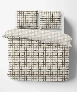 Delara GOTS Certified 100% Organic Cotton Damask Reversible Print Duvet Cover and Sham Set of 2, White/Brown