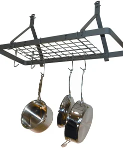 Daily Boutik Ceiling Mount Rectangle Pot Rack in Hammered Steel - 14" x 34" x 16"
