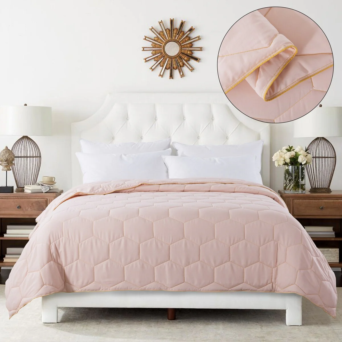 Honeycomb Color Contrast Stitched Lightweight Down Alternative Blanket