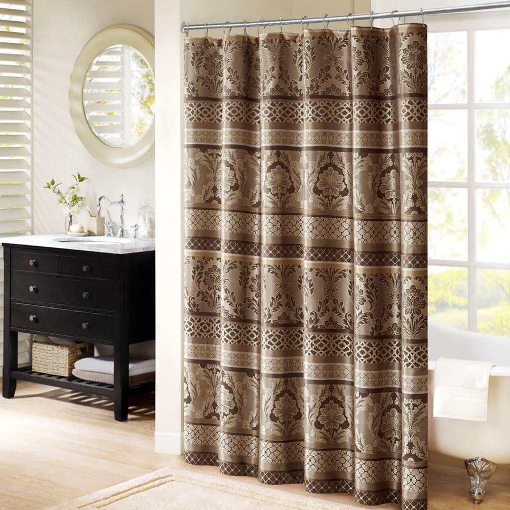 100% Polyester Jacquard Shower Curtain, 72" x 72" Shower Curtain Panel with 12 Button Holes, Machine Washable