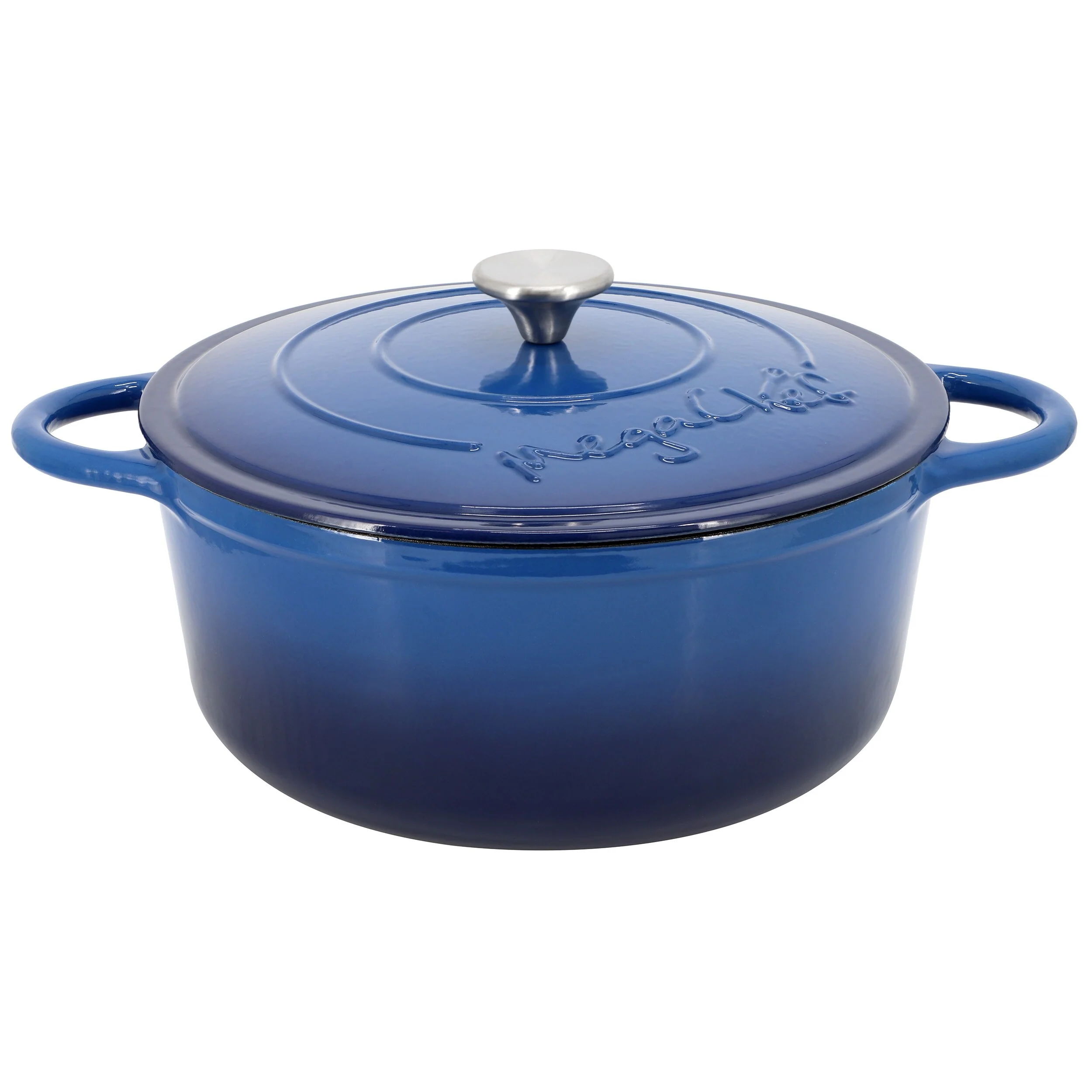 6.35 Quart Enameled Cast Iron Double Handle Dutch Oven Self Basting Lid in Deep Blue