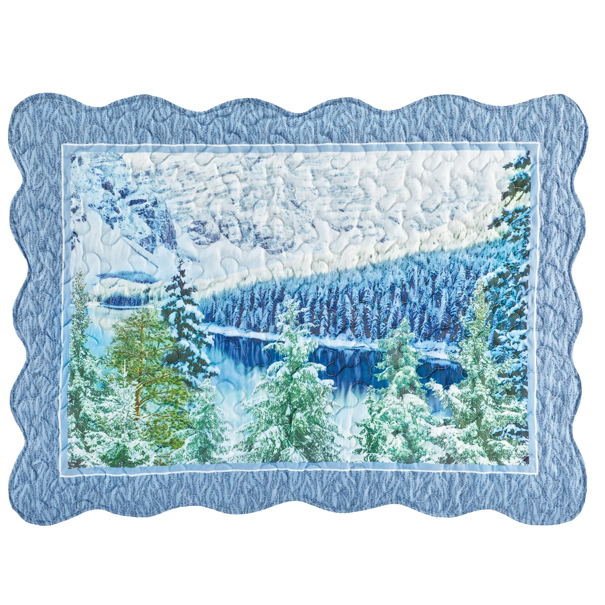 Frosty Woodland Scene Scalloped Edge Pillow Sham Set