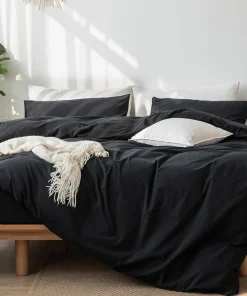 Bedding Duvet Cover Set 100% Washed Cotton Linen Like Textured Breathable Durable Soft Comfy