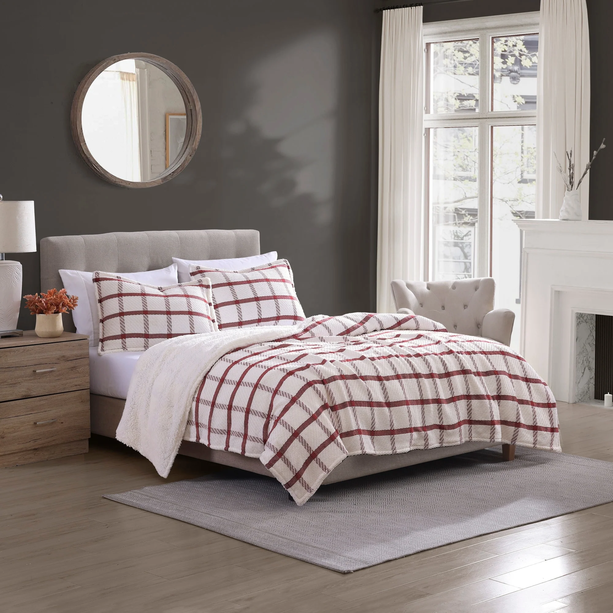 Brielle Home Aldin Reversible Sherpa Blanket and Sham Set