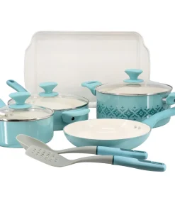 10 Piece Ceramic Nonstick Aluminum Cookware Set in Mint