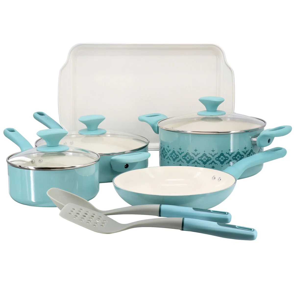 10 Piece Ceramic Nonstick Aluminum Cookware Set in Mint