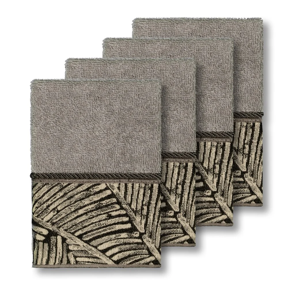 Authentic Hotel and Spa Turkish Cotton Fern Jacquard Trim Dark Grey 4-piece Washcloth Set
