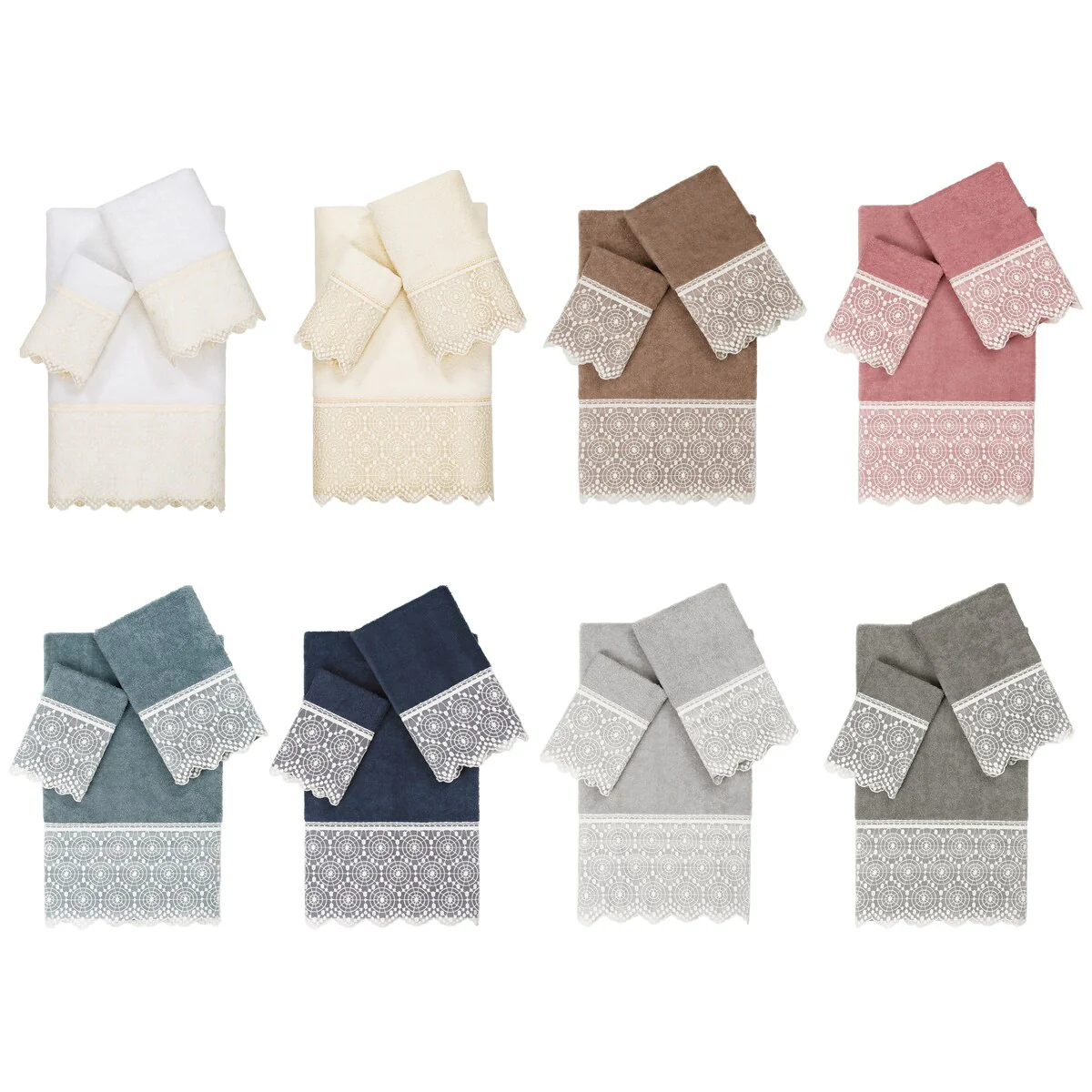 Authentic Hotel and Spa 100% Turkish Cotton Arian 3PC Cream Lace Embellished Towel Set