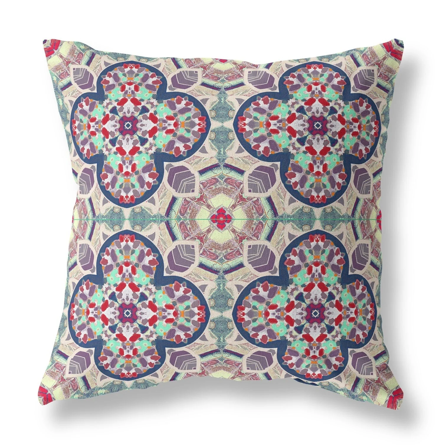 16" Mauve Blue Cloverleaf Indoor Outdoor Zippered Throw Pillow - Green