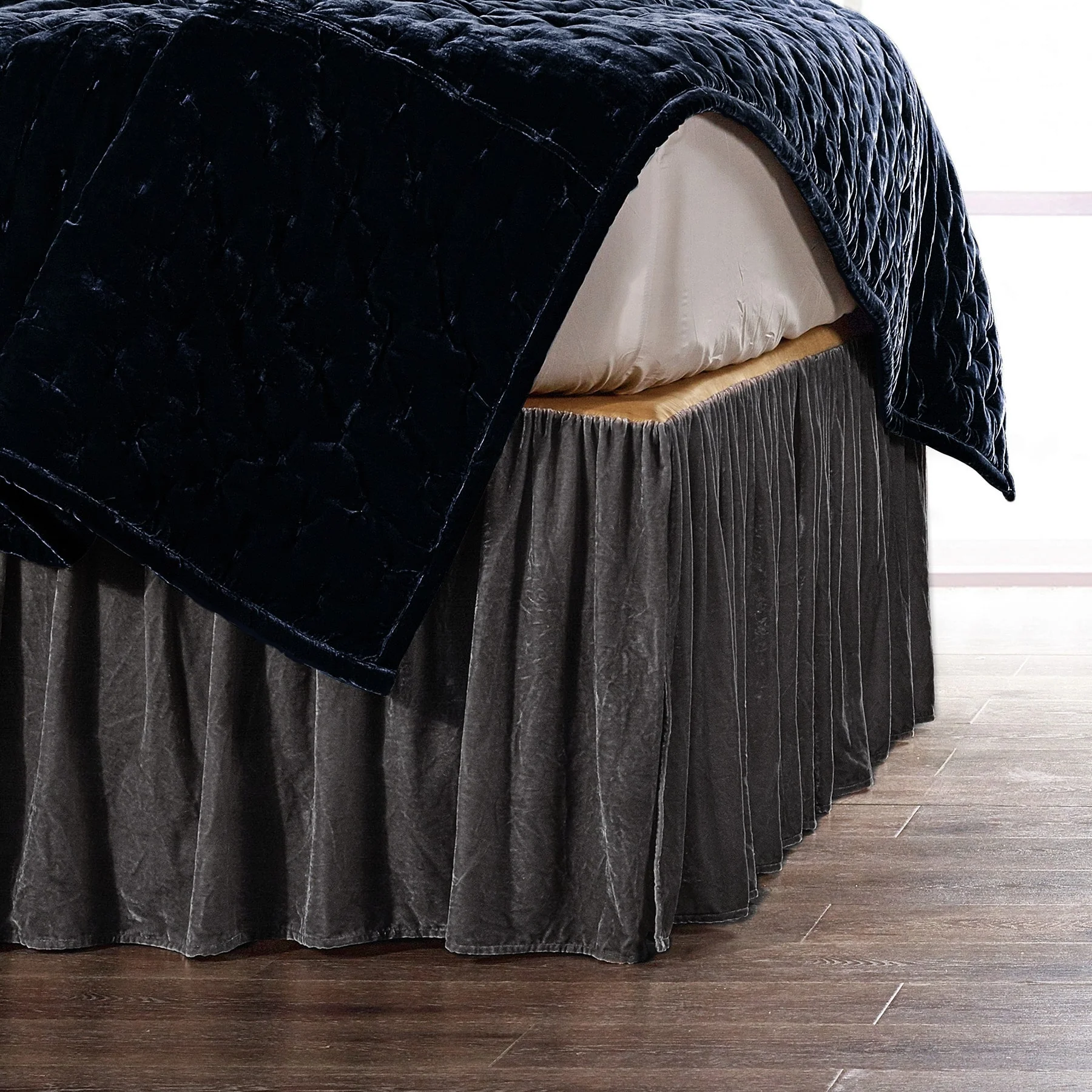 HiEnd Accents Stella Faux Silk Velvet Romantic Western Bedding 1 Piece Bed Skirt