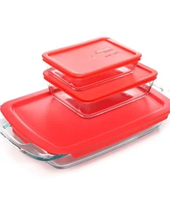 Daily Boutik 6-Piece Glass Bakeware Food Storage Set with Red Plastic Lids - 10" x 16" x 4"