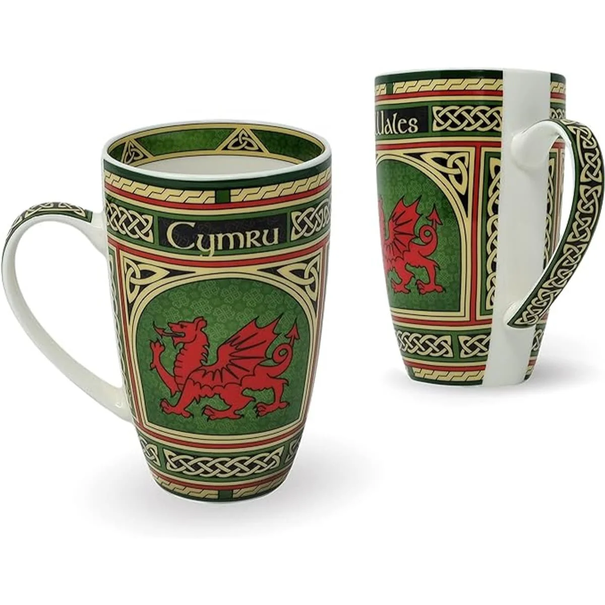 14oz Multi-Color Welsh Dragon Ceramic Coffee Mug with Intricate Celtic Knots for Daily Use