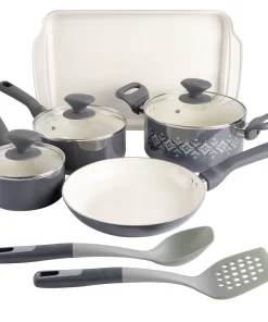10 Piece Ceramic Nonstick Aluminum Cookware Set in Charcoal