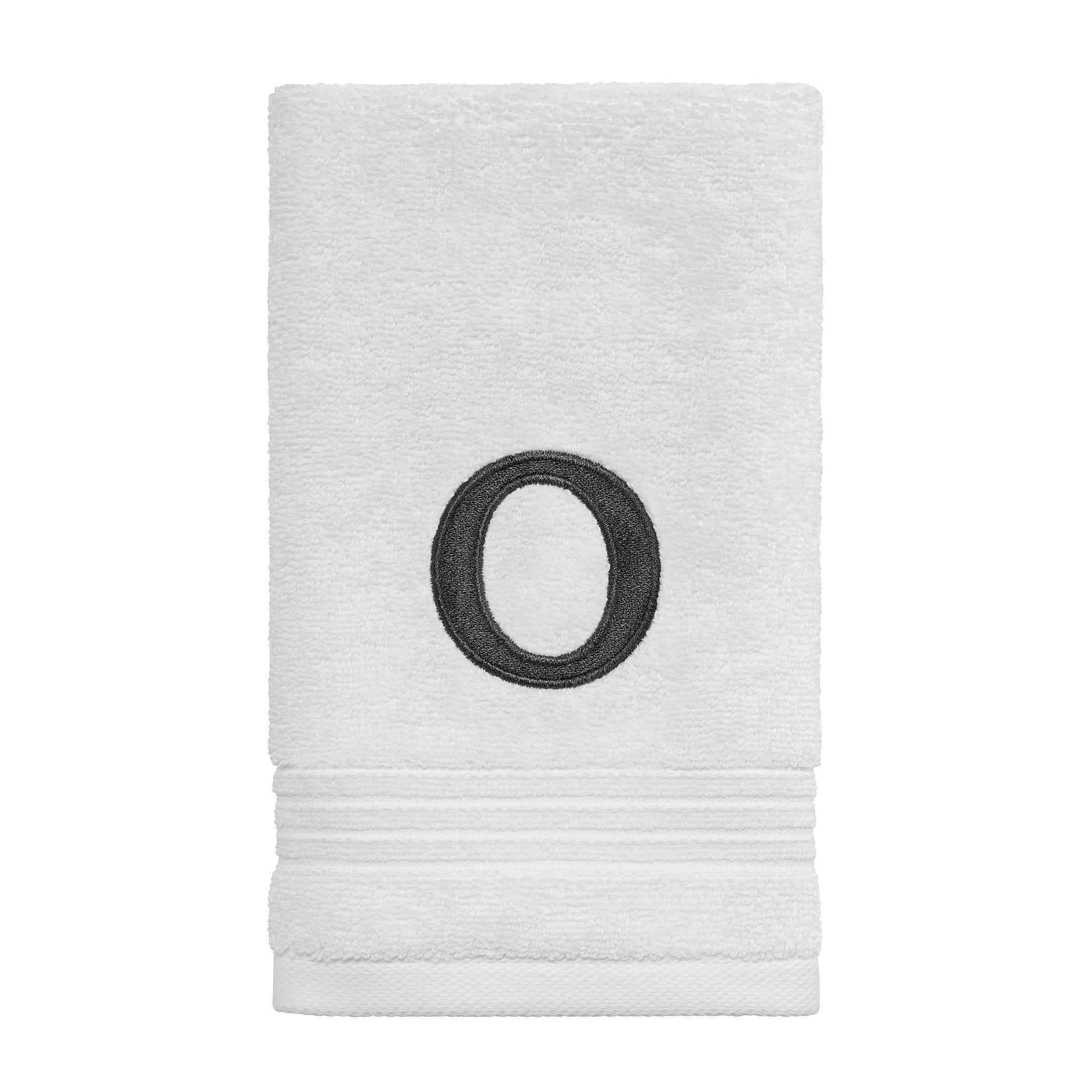 Avanti Linens Wht/Gry Block Monogram Fingertip Towel - Fingertip Towel