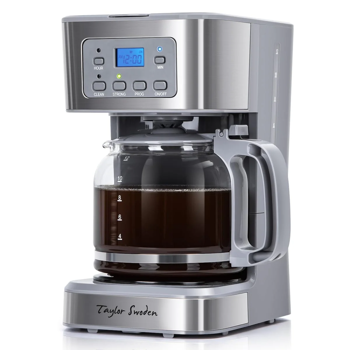 12-Cup Programmable Coffee Maker, Regular & Strong Brew Drip Coffee Machine Auto Shut Off, Gray & Stainless Steel