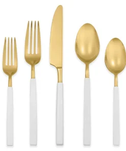 Argent Orfèvres™ Marion White & Gold - 20 Piece Flatware Set, Service for 4, Forged 18/10, Titanium