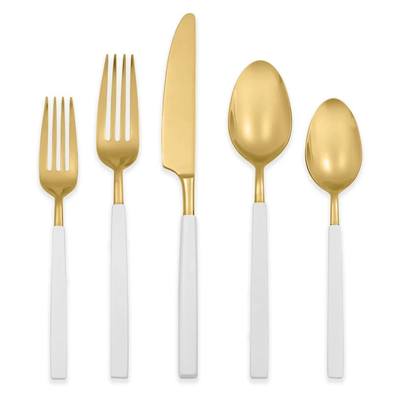 Argent Orfèvres™ Marion White & Gold - 20 Piece Flatware Set, Service for 4, Forged 18/10, Titanium