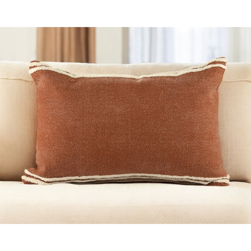 HomeRoots 16" X 24" Cinnamon Striped Cotton Lumbar Throw Pillow With Texture