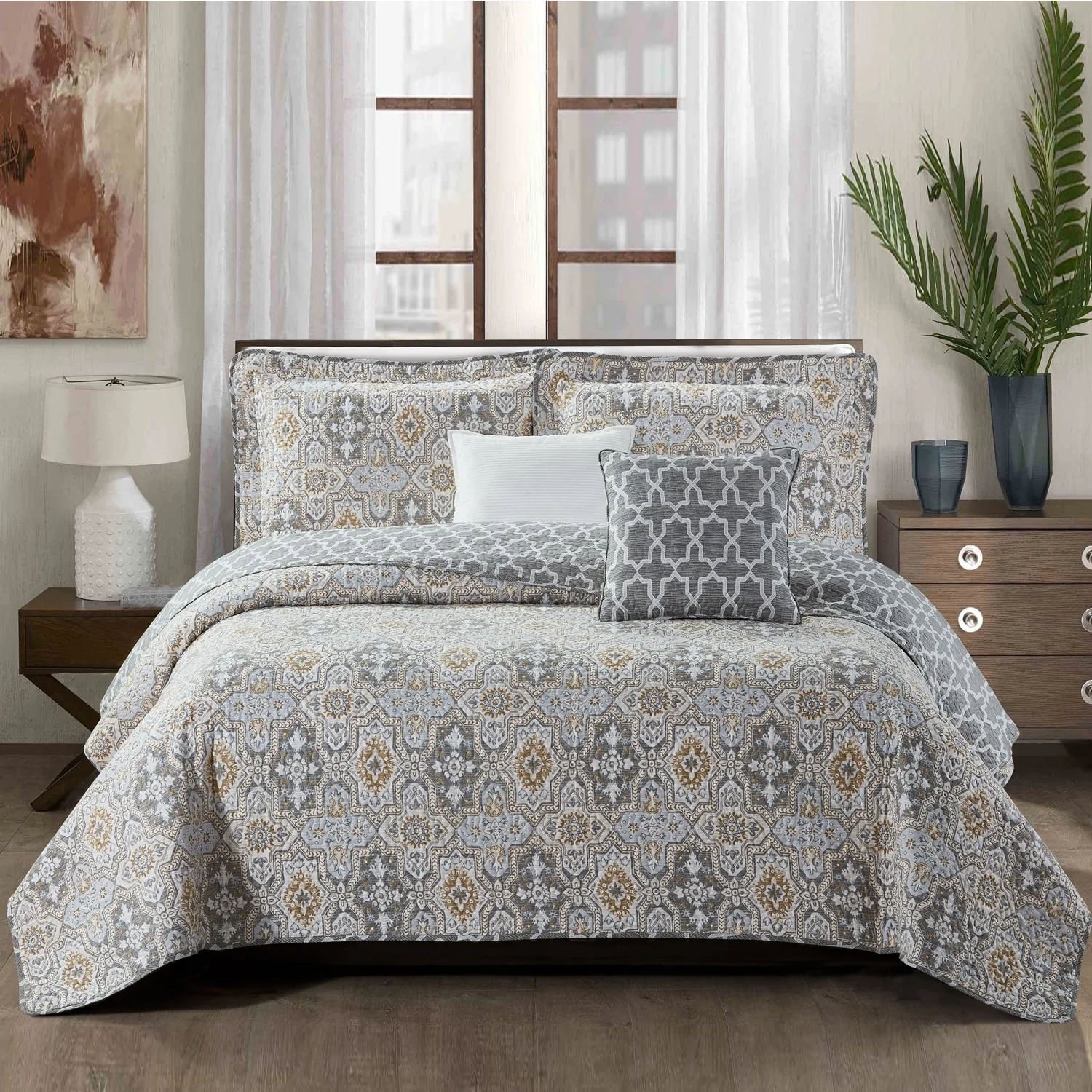 Home Soft Things Floral Trellis Pattern Microfiber 5-piece Quilt Set