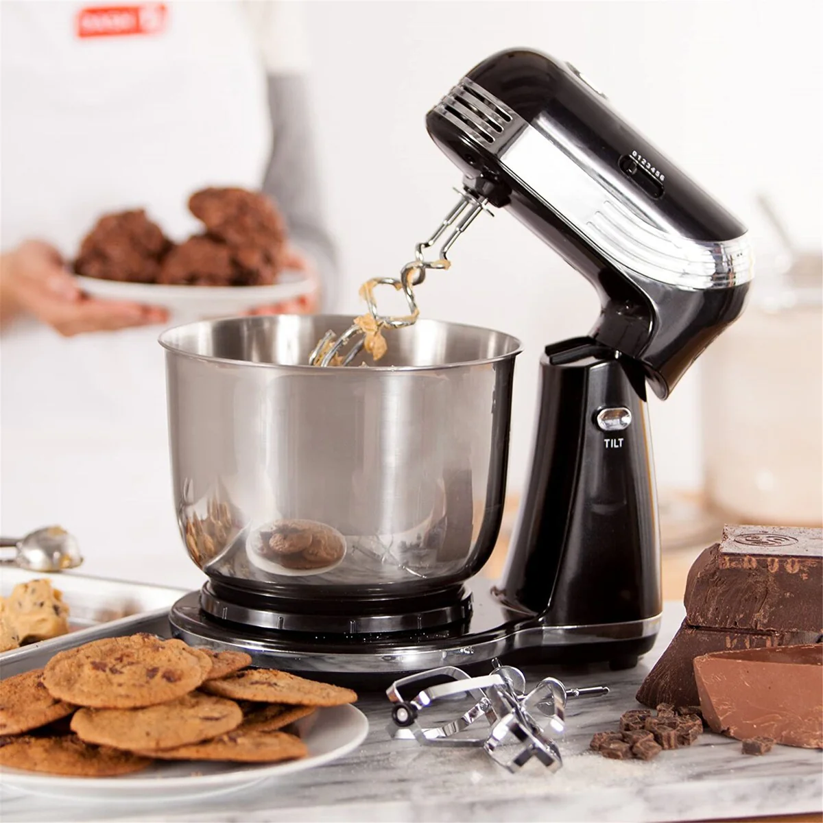 6 Speed Stand Mixer with 3 qt Stainless Steel Mixing Bowl, Dough Hooks Mixer Beaters Black - 13.19 x 9.45 x 6.69 inches