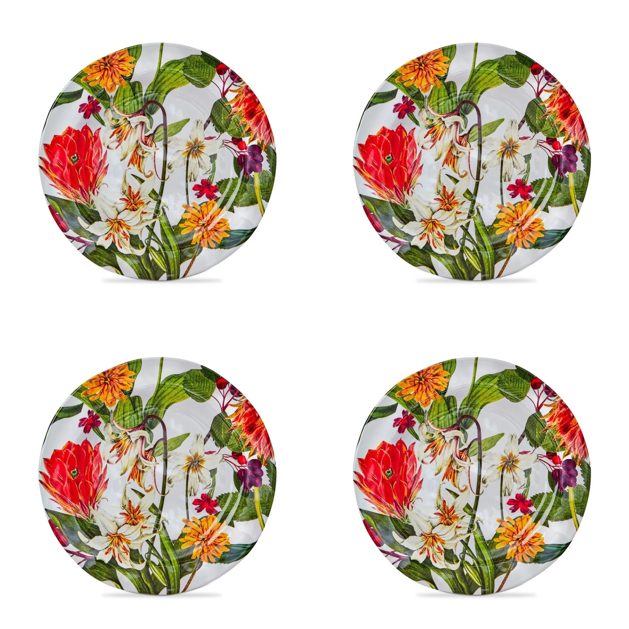 11 in. The Botanist's Large Yellow Flower Melamine Plastic Dinnerware Plates Set of 4 Dishwasher Safe Indoor Outdoor