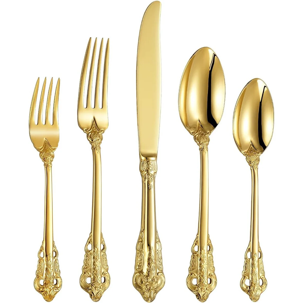 20 Pieces Service for 4,18/10 Stainless Steel Flatware set, silver plated with gold accents, dishwasher safe