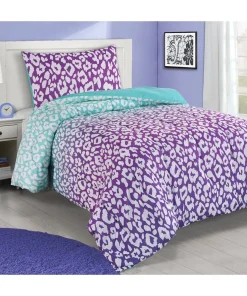 Asher Home Jungle Purple and Teal Leopard 3-piece Comforter Set