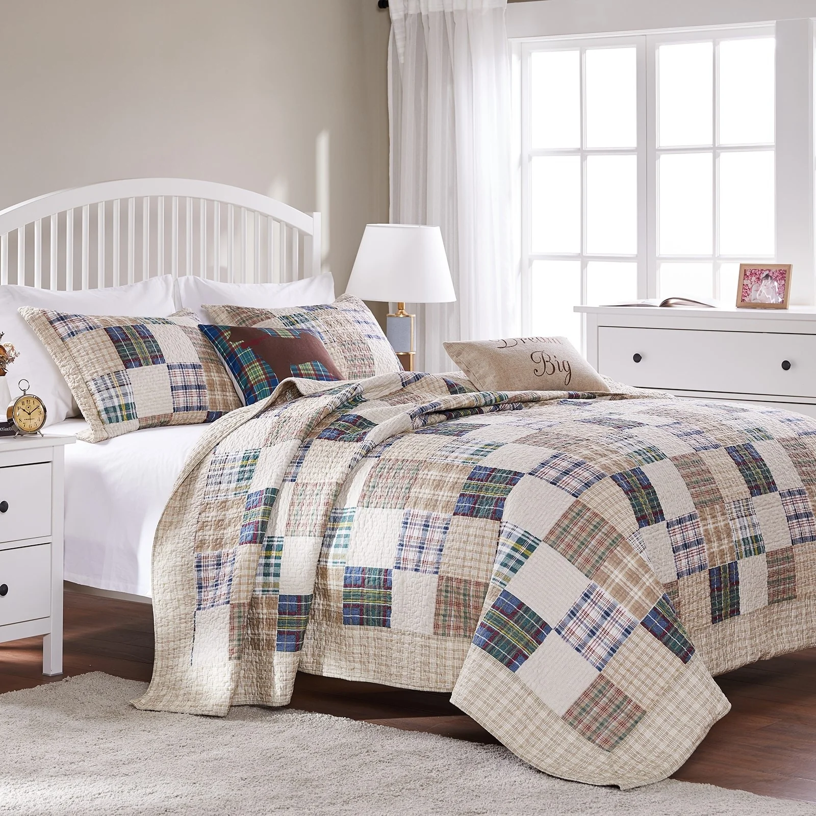 Greenland Home Oxford Quilted Bedspread Set, Traditional Plaid, Cotton