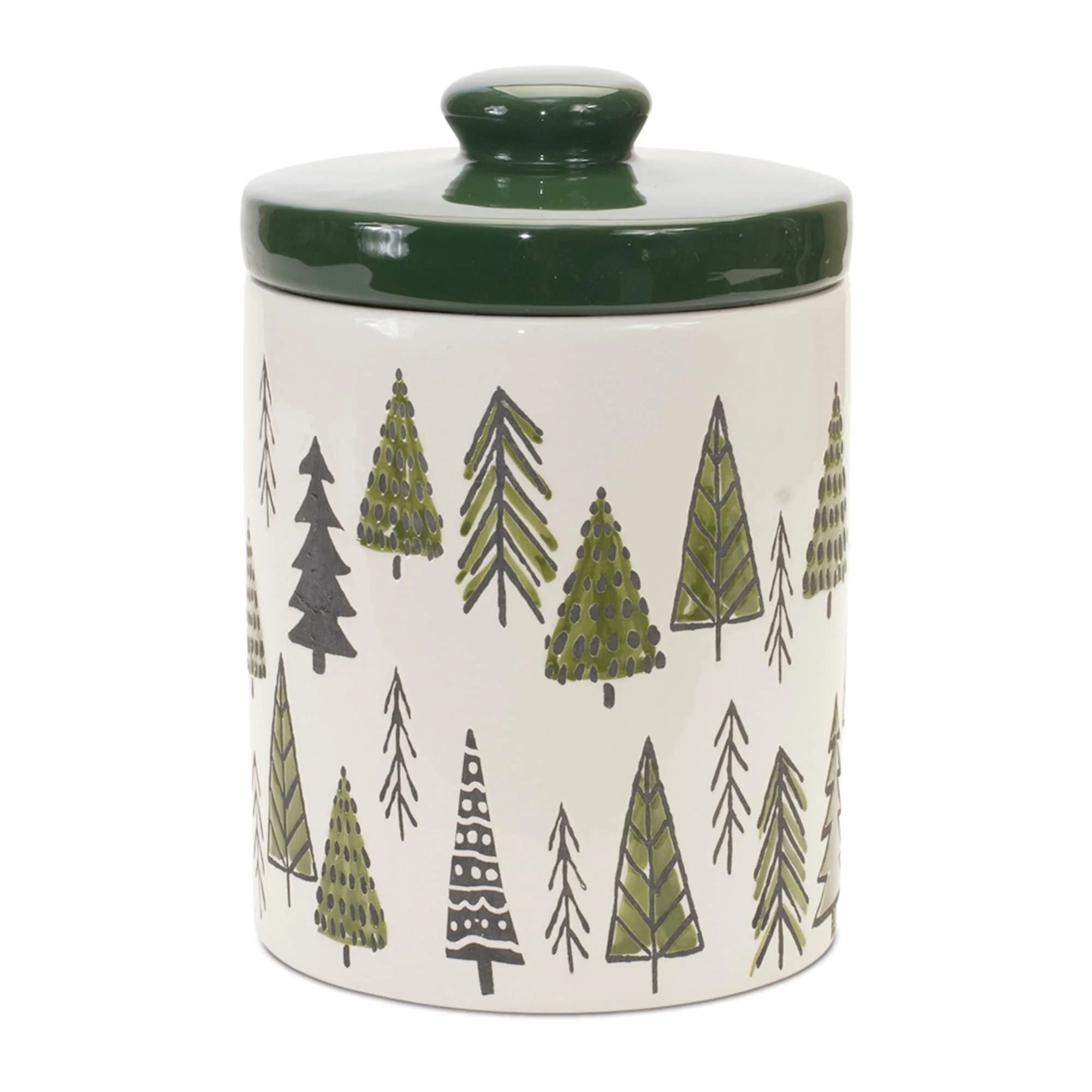 Ceramic Pine Tree Christmas Canister with Lid - 10" - Green and White