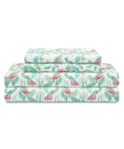 Coastal Flamingo Paradise Pink Microfiber Print Bed Sheet Set